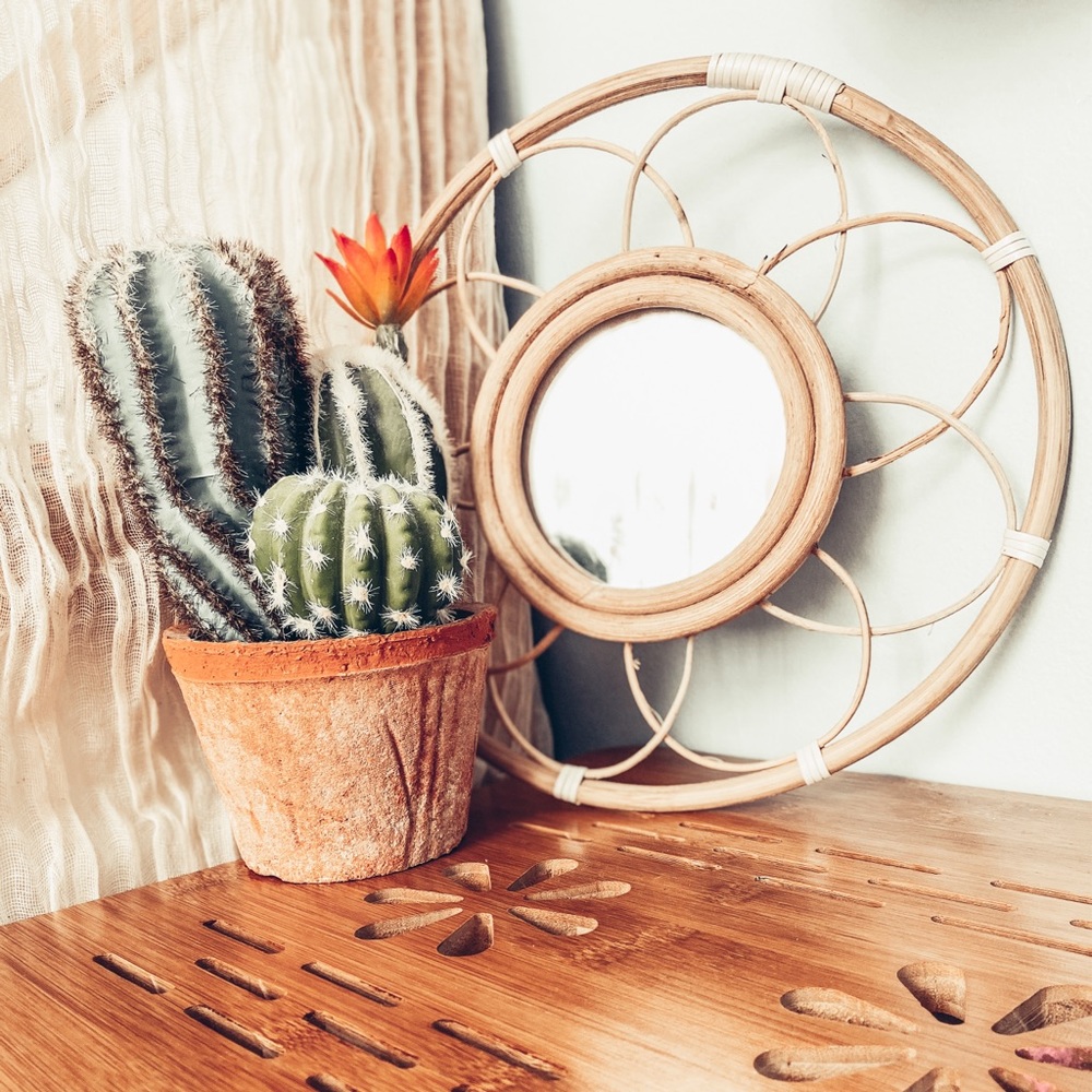 Boho rattan mini wall mirror